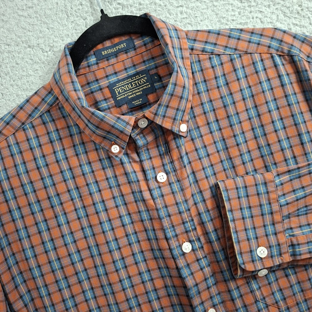 Pendleton Bridgeport Shirt Mens L Plaid Cotton Button Down Sportswear Orange